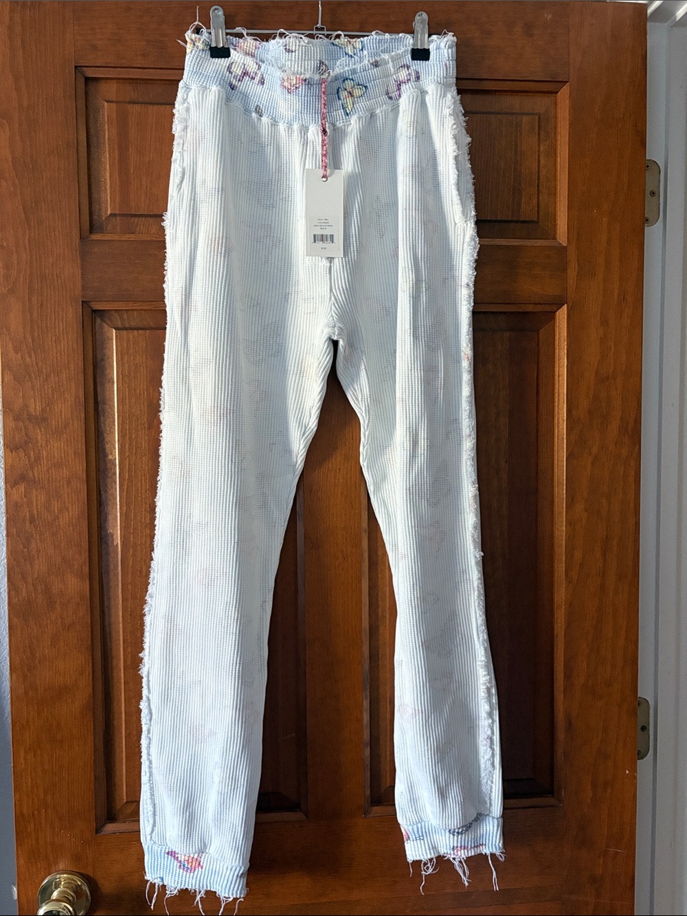 Love Shack Fancy Light Blue Jogger Pants with Frayed Hem